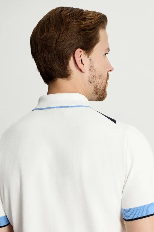 Mavi Beyaz Argyle Desen Triko Polo