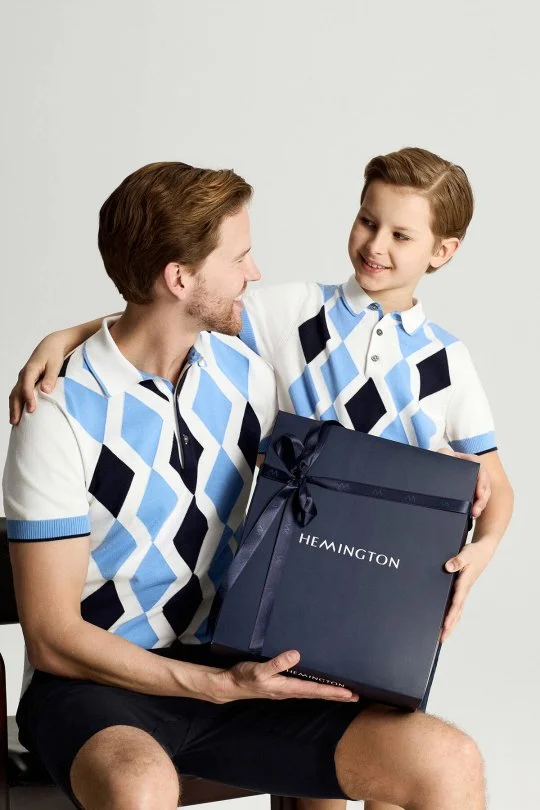 Mavi Beyaz Argyle Desen Triko Polo