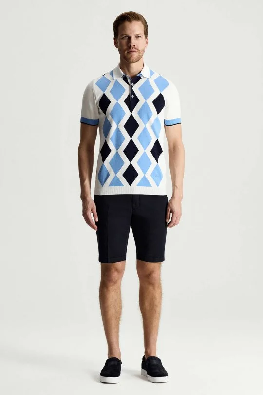Mavi Beyaz Argyle Desen Triko Polo