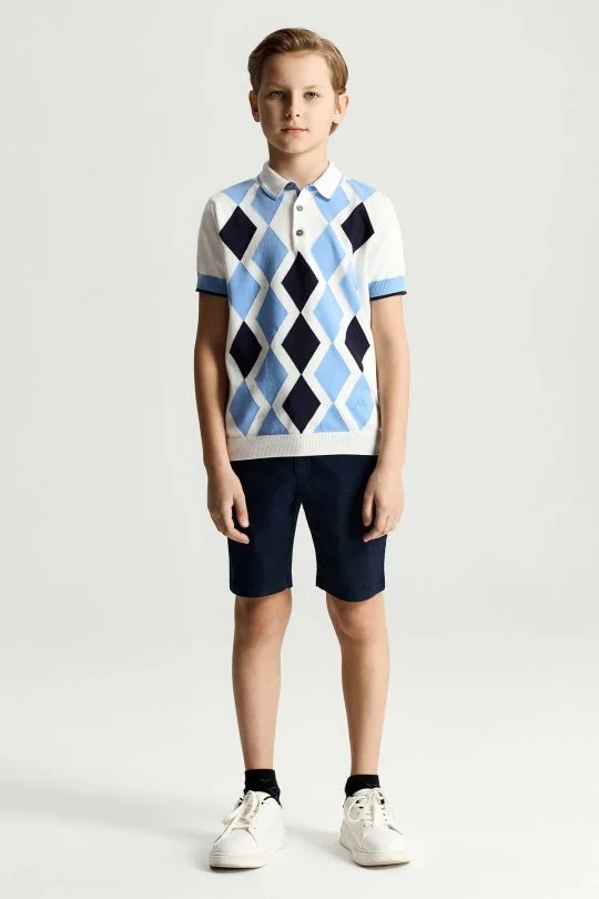 Hemington - Mavi Beyaz Baklava Desen Çocuk Triko Polo (3)