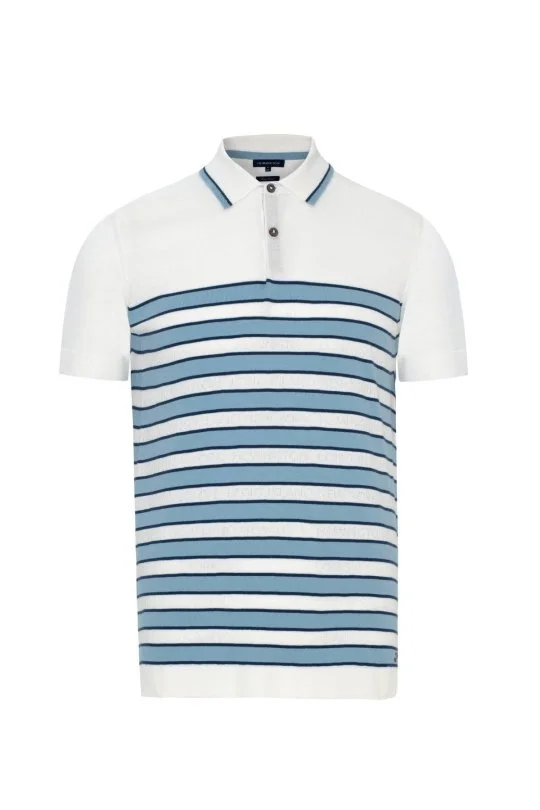 Hemington - Mavi Çizgi Desen Beyaz Triko Polo (7)