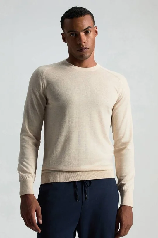 Hemington - Merino Yün Açık Bej Bisiklet Yaka Triko