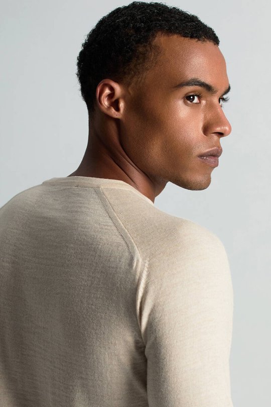 Merino Yün Açık Bej Bisiklet Yaka Triko