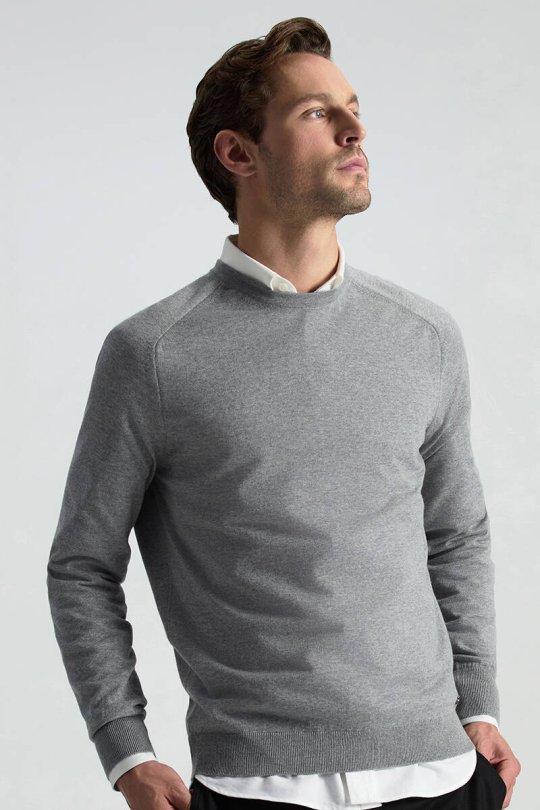 Merino Yün Açık Gri Bisiklet Yaka Triko