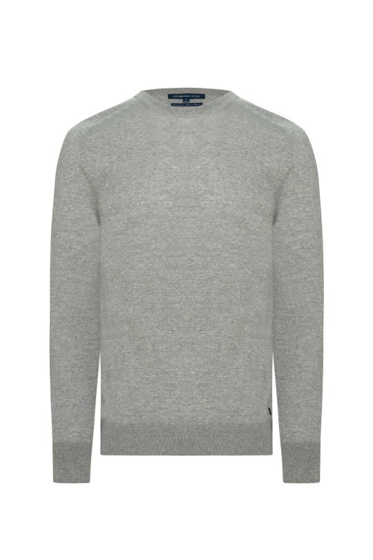 Merino Yün Açık Gri Bisiklet Yaka Triko