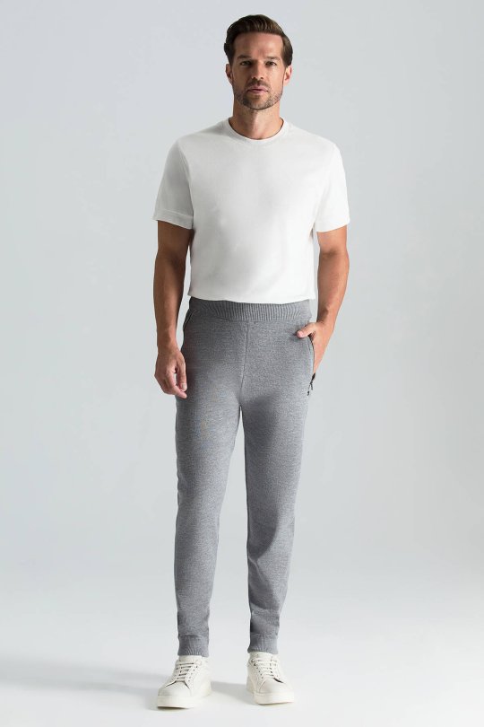 Merino Yün Açık Gri Triko Pantolon