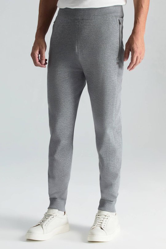Merino Yün Açık Gri Triko Pantolon