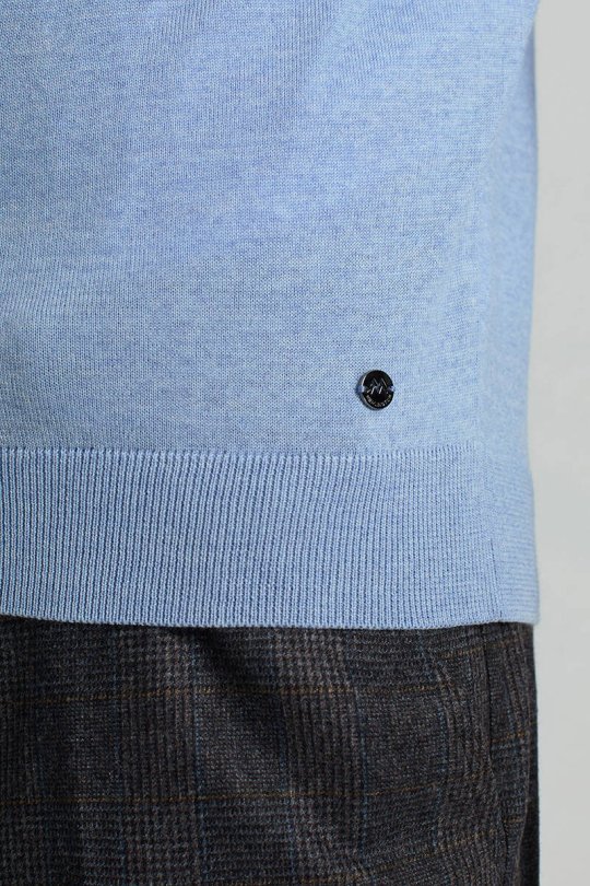 Merino Yün Açık Mavi Bisiklet Yaka Triko