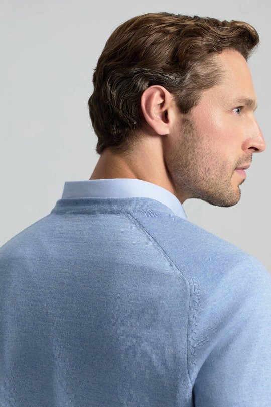 Merino Yün Açık Mavi Bisiklet Yaka Triko