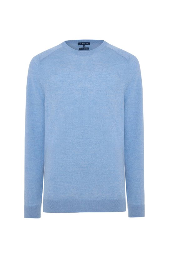 Merino Yün Açık Mavi Bisiklet Yaka Triko