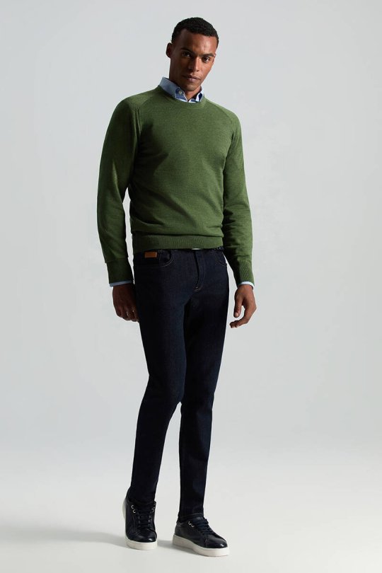 Merino Yün Açık Yeşil Bisiklet Yaka Triko