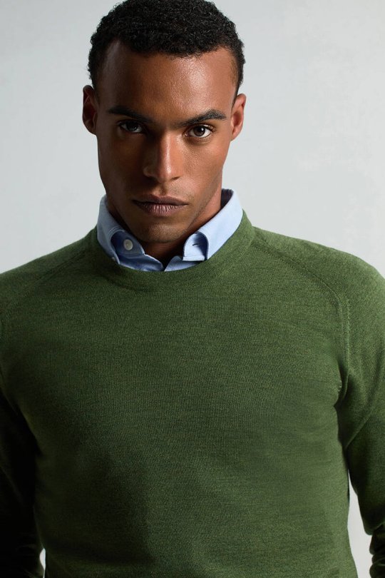 Merino Yün Açık Yeşil Bisiklet Yaka Triko