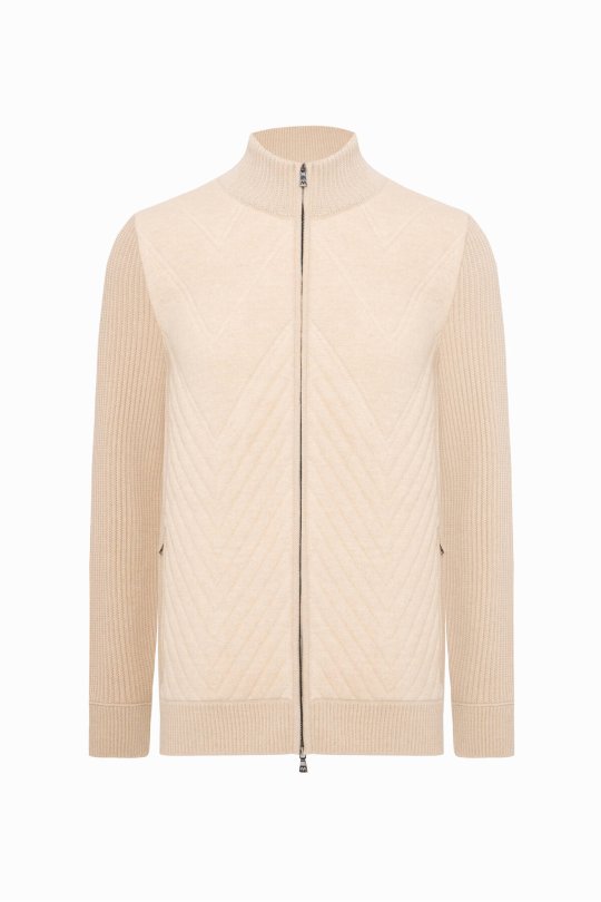 Merino Yün Activewear Açık Bej Triko Ceket