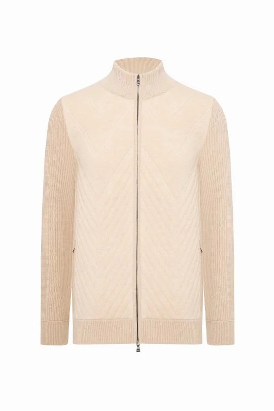 Hemington - Merino Yün Activewear Açık Bej Triko Ceket (6)