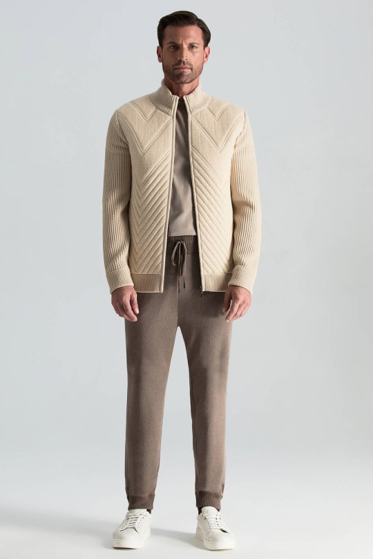 Merino Yün Activewear Açık Bej Triko Ceket