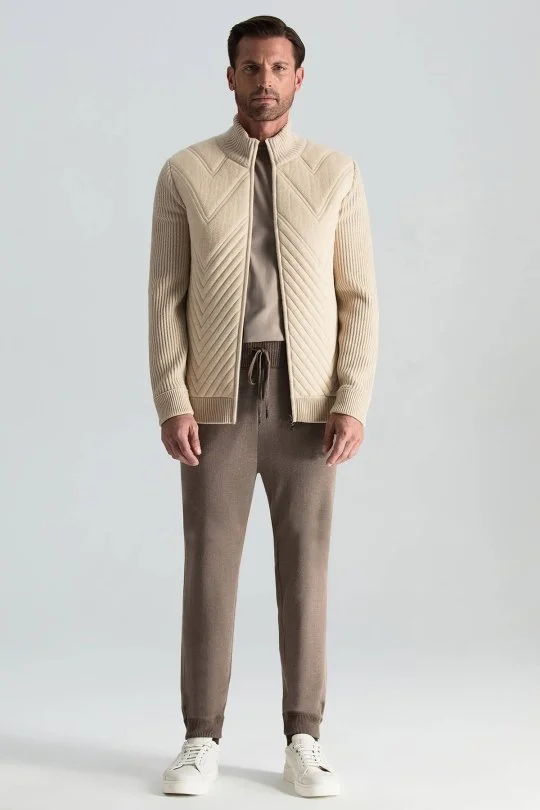 Hemington - Merino Yün Activewear Açık Bej Triko Ceket (1)