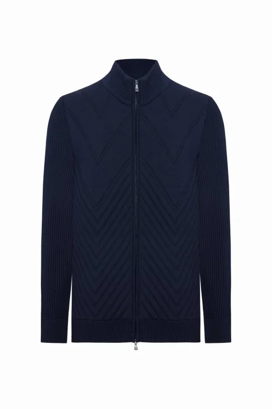 Hemington - Merino Yün Activewear Lacivert Triko Ceket (6)