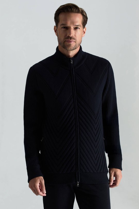 Merino Yün Activewear Lacivert Triko Ceket