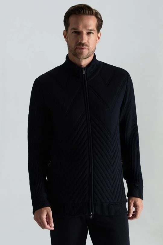 Hemington - Merino Yün Activewear Lacivert Triko Ceket