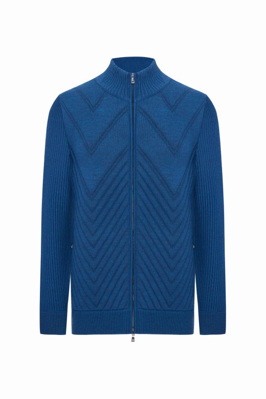 Merino Yün Activewear Mavi Triko Ceket