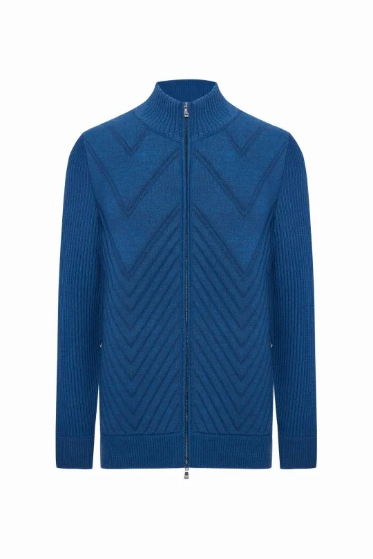 Hemington - Merino Yün Activewear Mavi Triko Ceket (6)