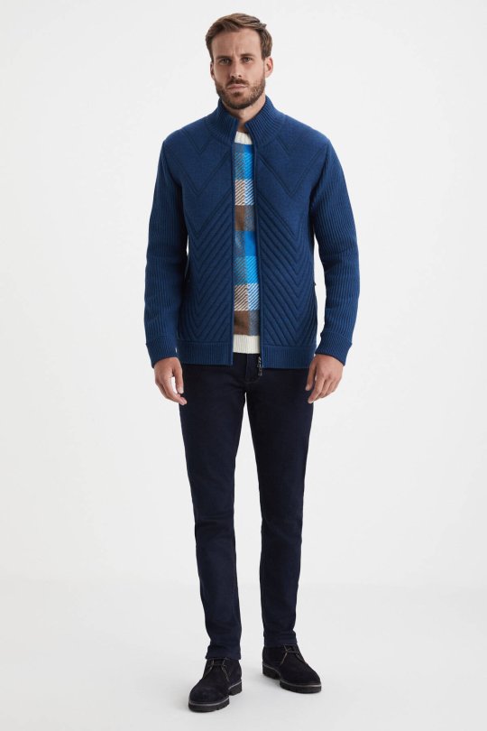 Merino Yün Activewear Mavi Triko Ceket