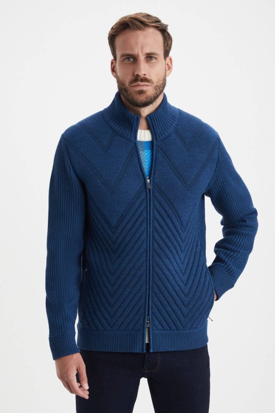 Merino Yün Activewear Mavi Triko Ceket