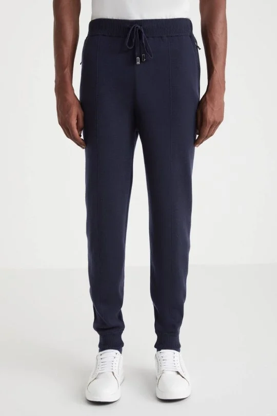 Hemington - Lacivert Merino Yün Activewear Şerit Detaylı Triko Pantolon (2)