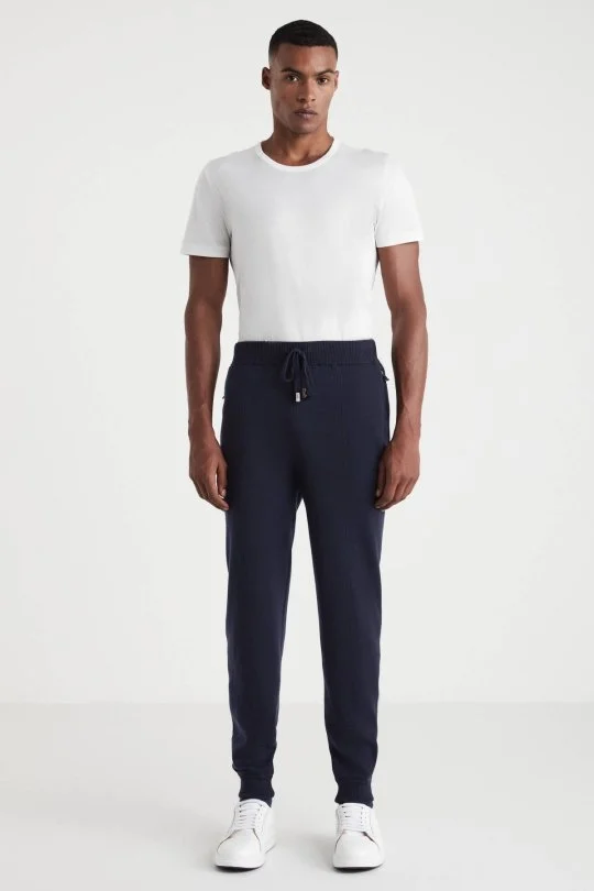 Hemington - Lacivert Merino Yün Activewear Şerit Detaylı Triko Pantolon (3)