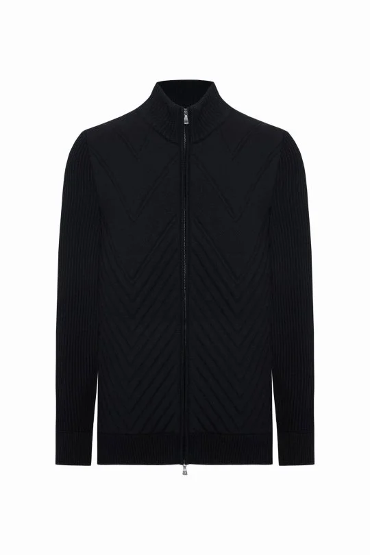 Hemington - Merino Yün Activewear Siyah Triko Ceket (6)