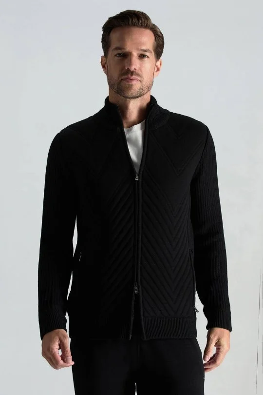 Hemington - Merino Yün Activewear Siyah Triko Ceket