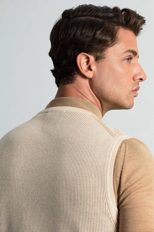 Merino Yün Baklava Desen Açık Bej Yelek