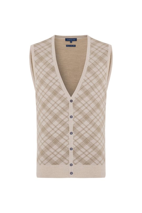 Merino Yün Baklava Desen Açık Bej Yelek