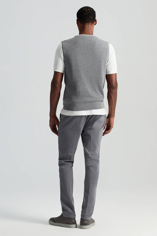 Merino Yün Baklava Desen Açık Gri Yelek