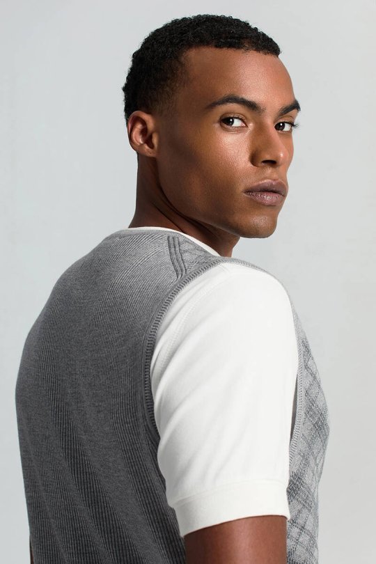 Merino Yün Baklava Desen Açık Gri Yelek