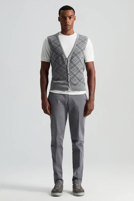 Merino Yün Baklava Desen Açık Gri Yelek