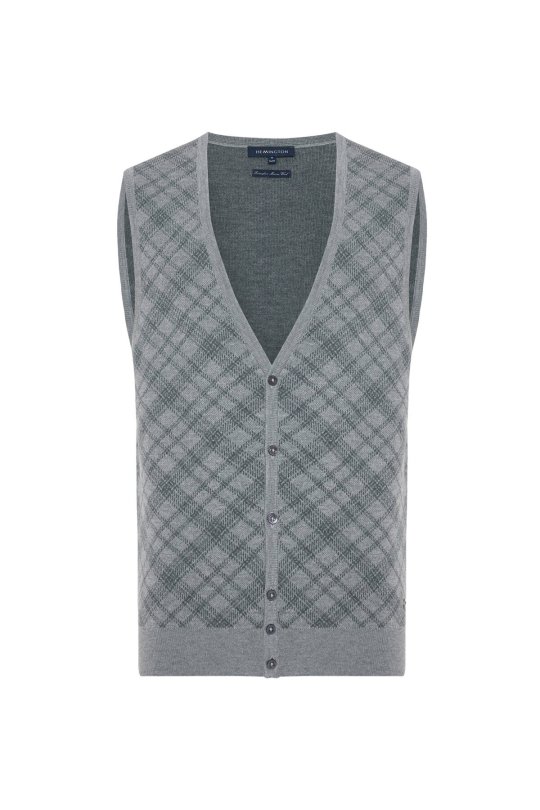 Merino Yün Baklava Desen Açık Gri Yelek