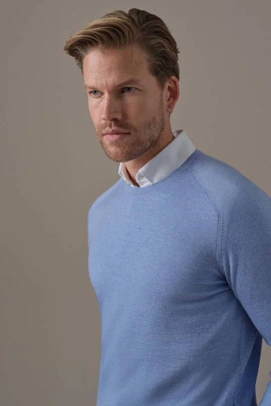 Hemington - Merino Yün Bisiklet Yaka Açık Mavi Triko (4)
