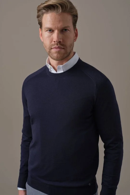 Hemington - Merino Yün Bisiklet Yaka Lacivert Triko (3)