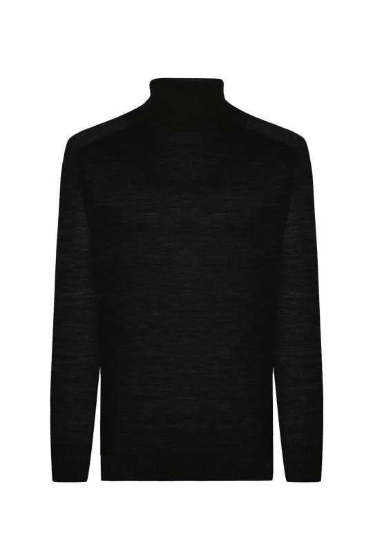 Hemington - Boğazlı Slim Fit Siyah Merino Yün Triko (6)