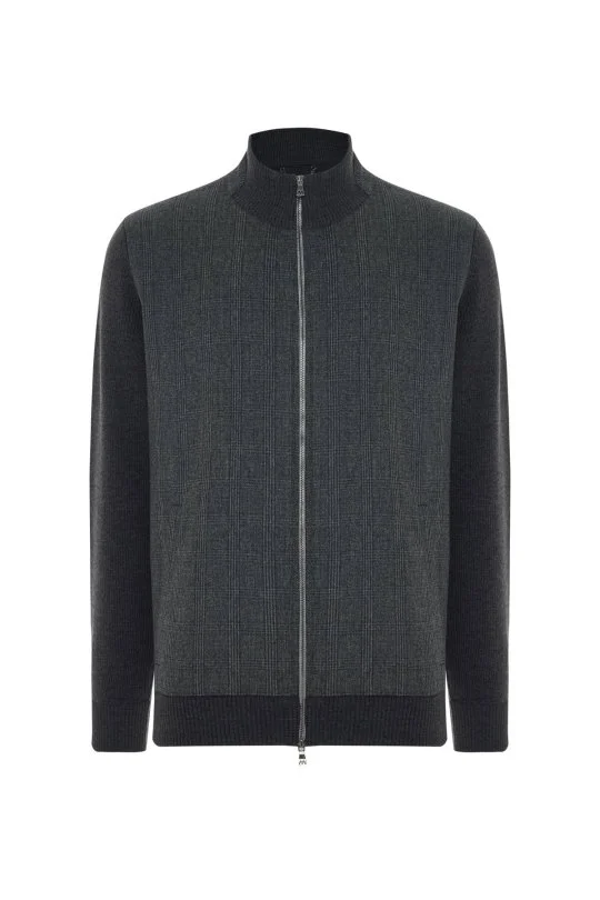 Hemington - Merino Yün Ekose Desen Antrasit Business Triko Ceket (6)