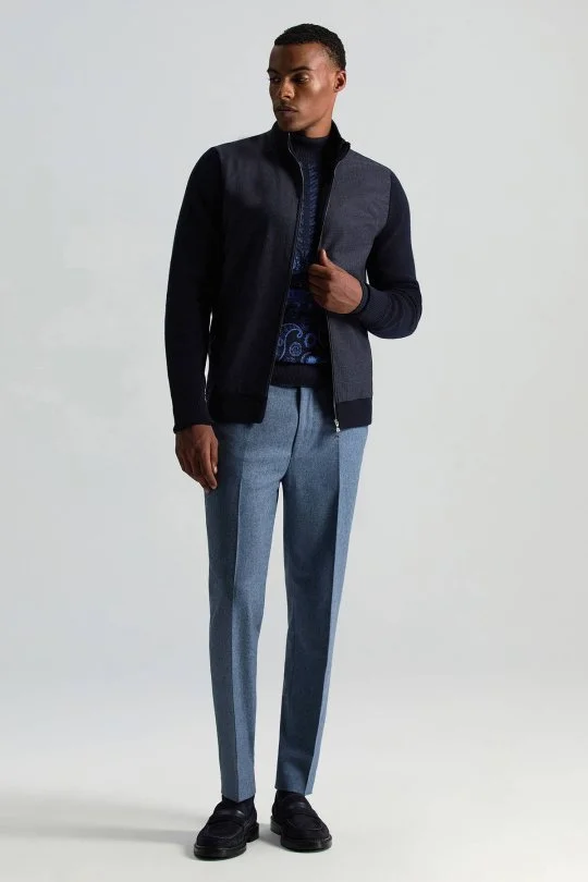 Hemington - Merino Yün Ekose Desen Lacivert Business Triko Ceket (2)