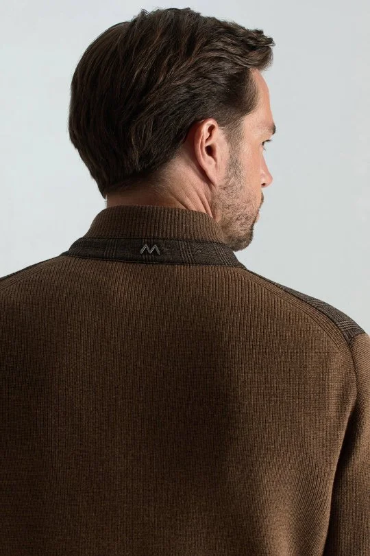 Hemington - Merino Yün Ekose Desen Tütün Rengi Business Triko Ceket (5)