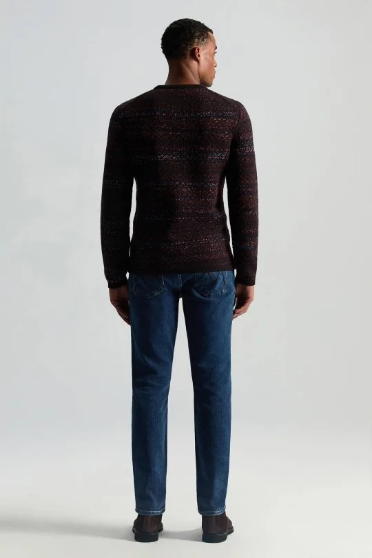 Hemington - Merino Yün Etnik Desen Bisiklet Yaka Koyu Kahverengi Kazak (4)