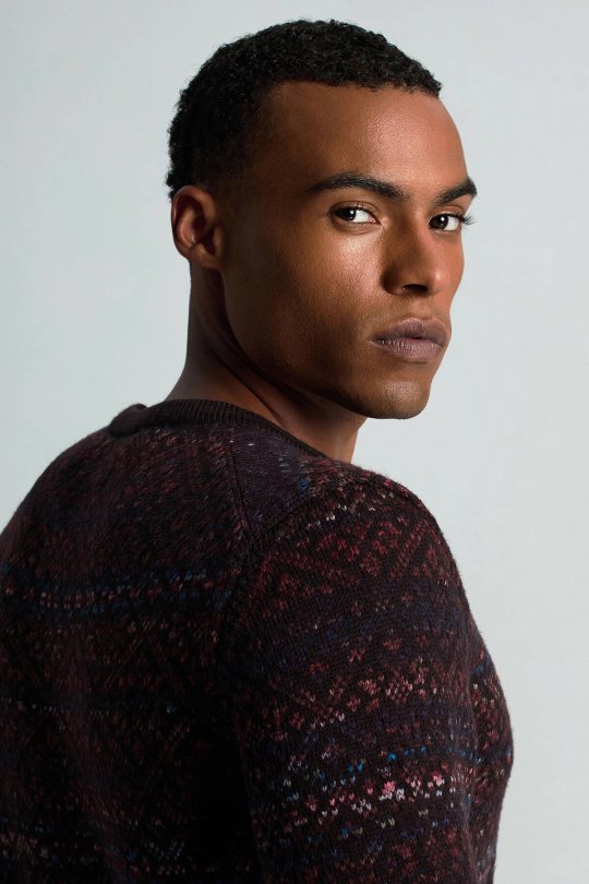 Merino Yün Etnik Desen Bisiklet Yaka Koyu Kahverengi Kazak