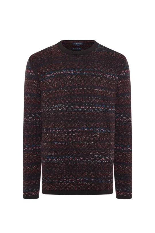 Hemington - Merino Yün Etnik Desen Bisiklet Yaka Koyu Kahverengi Kazak (6)
