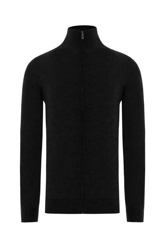 Hemington - Extrafine Merino Fermuarlı Siyah Triko Hırka (6)