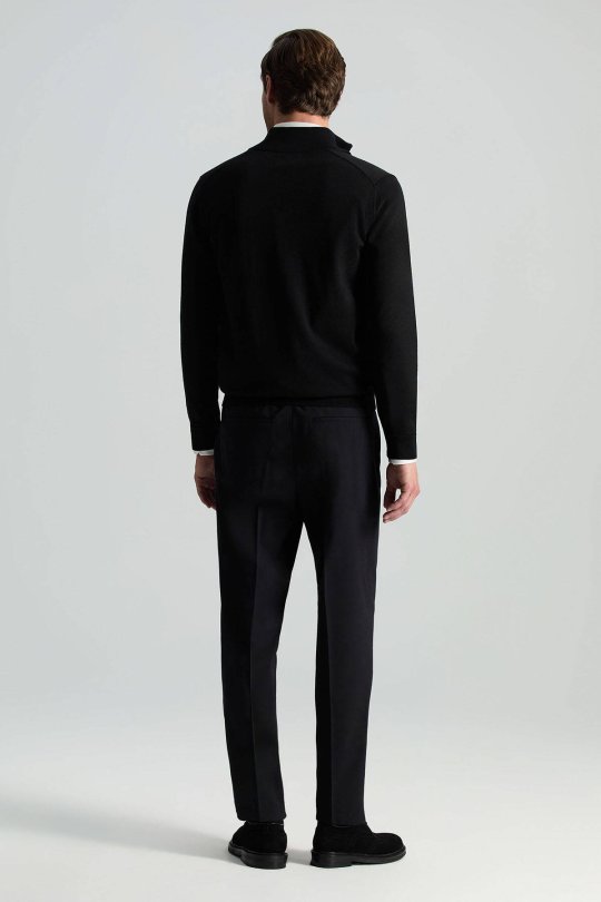 Extrafine Merino Fermuarlı Siyah Triko Hırka