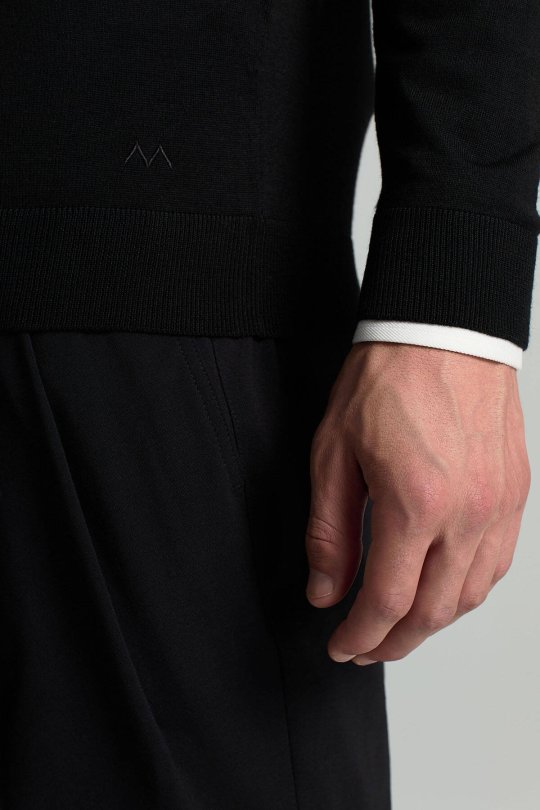 Extrafine Merino Fermuarlı Siyah Triko Hırka