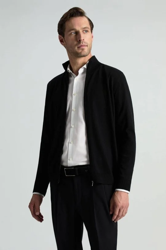 Hemington - Extrafine Merino Fermuarlı Siyah Triko Hırka (3)